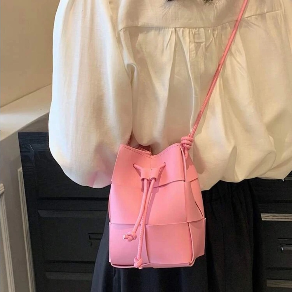 Pink Designer Style Mini Braided Bucket Bag
